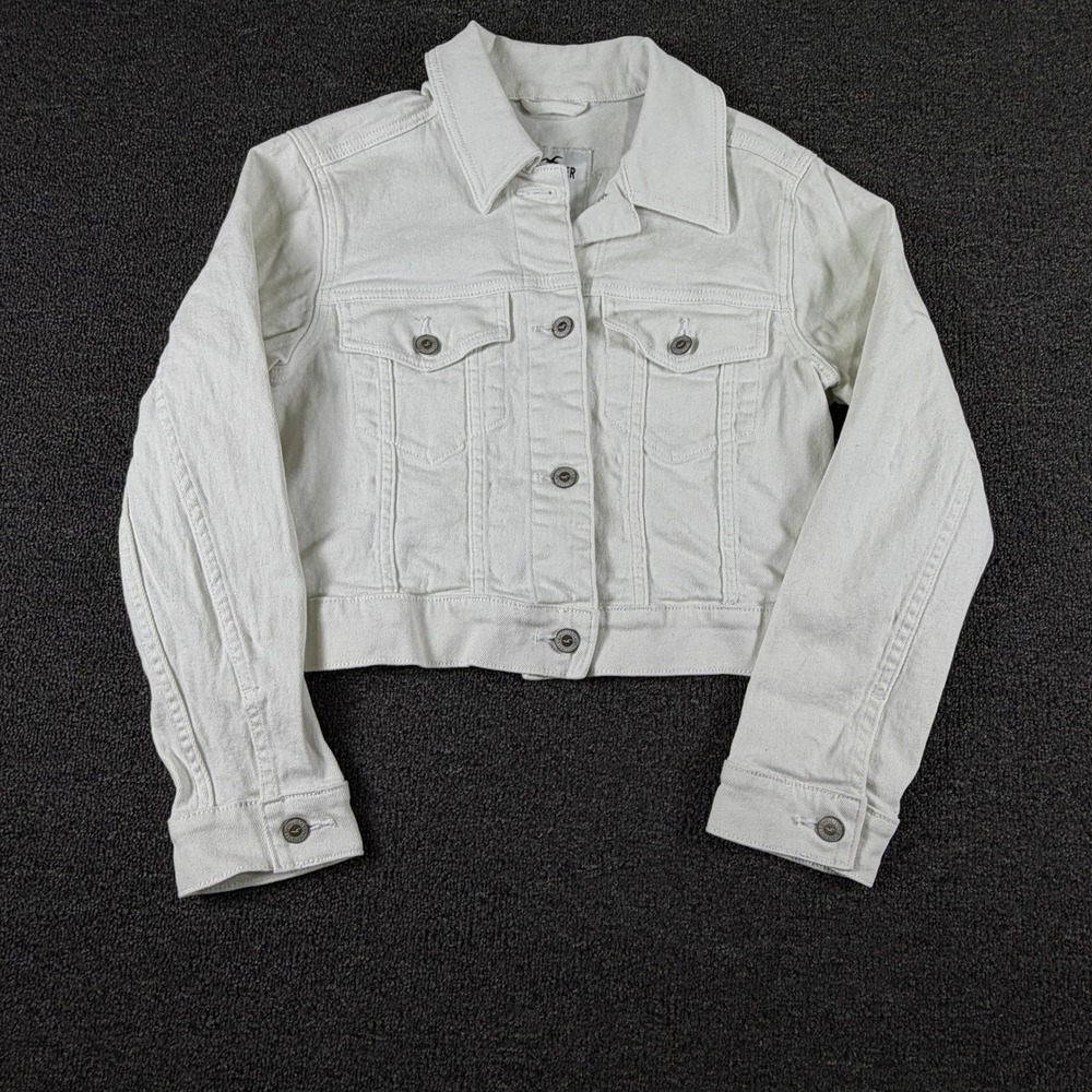 Hollister Jacket Womens Medium Denim White Cropped Stretch EUC